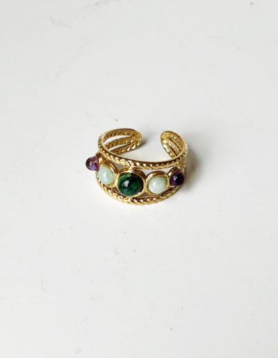 Bague SATURNE verte / mauve