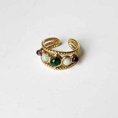Bague SATURNE verte / mauve