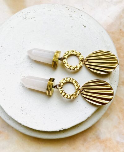 Boucles d’oreille OLIVIA quartz rose – Image 2