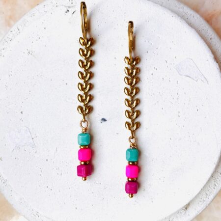 Boucles d’oreille VICTORIA vert/mauve