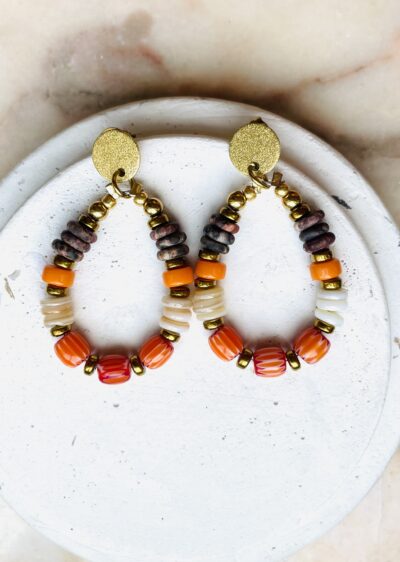 Boucles d'oreille OLGA orange/marron