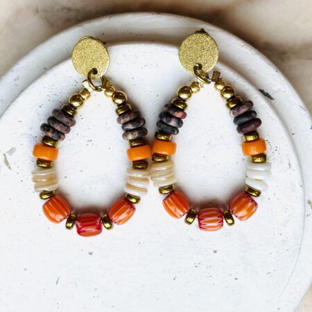 Boucles d'oreille OLGA orange/marron