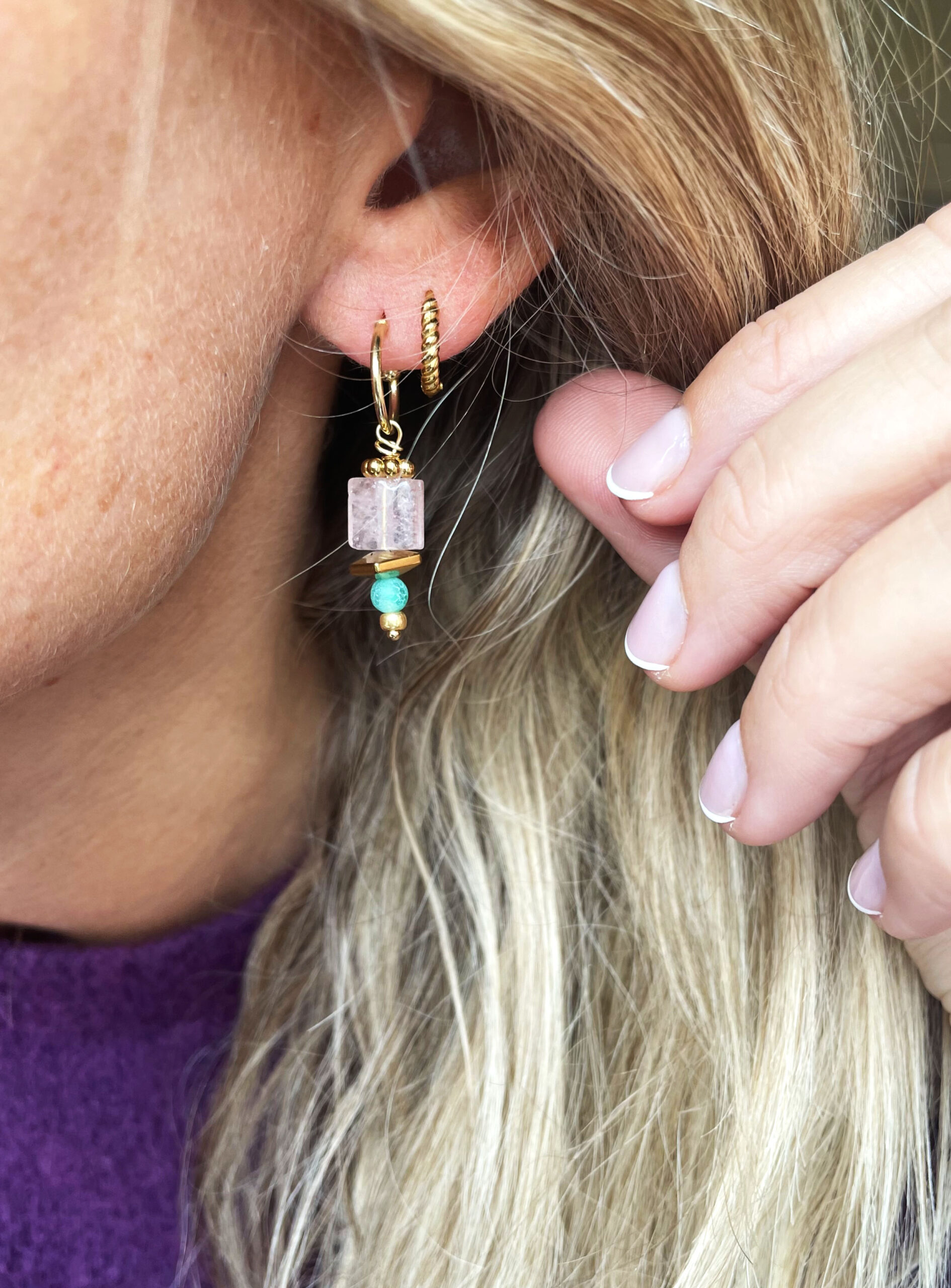 Boucles d'oreille SELENE rose – Image 3