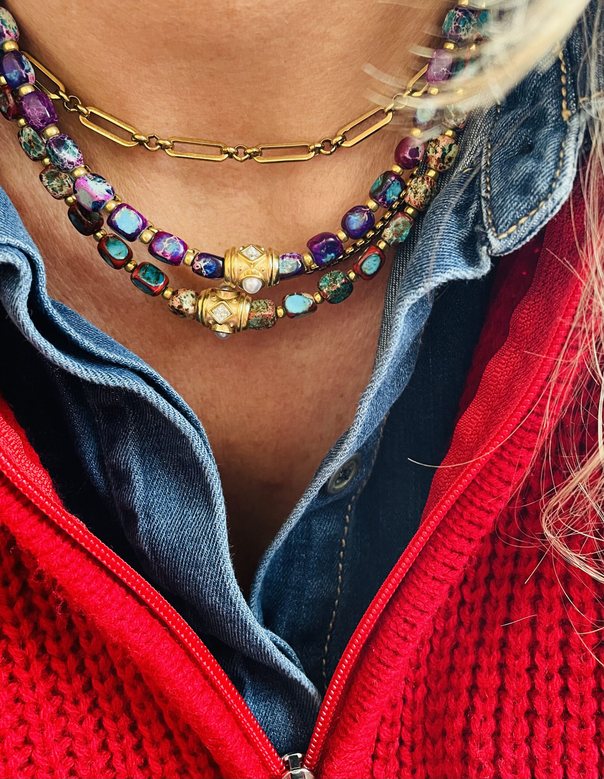 Collier GLORIA rouge/turquoise – Image 3