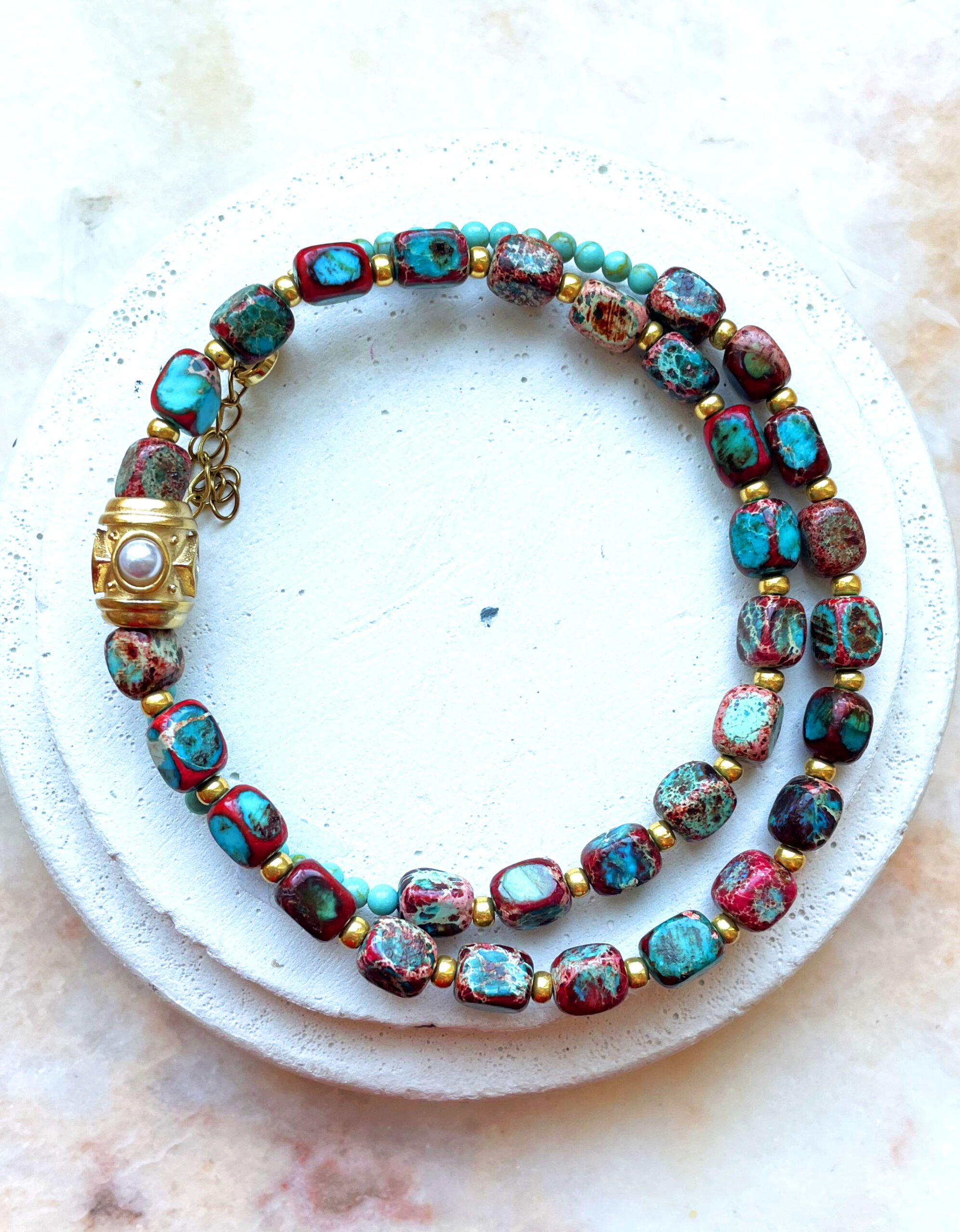 Collier GLORIA rouge/turquoise